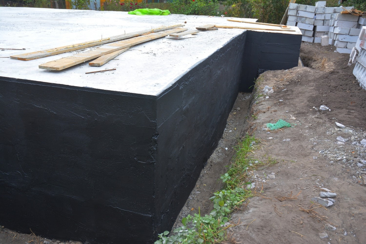 Foundation Walls Covered with Waterproofing Membrane | Developer Application